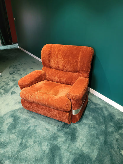 Fauteuil vintage en velours orange - Ref 760