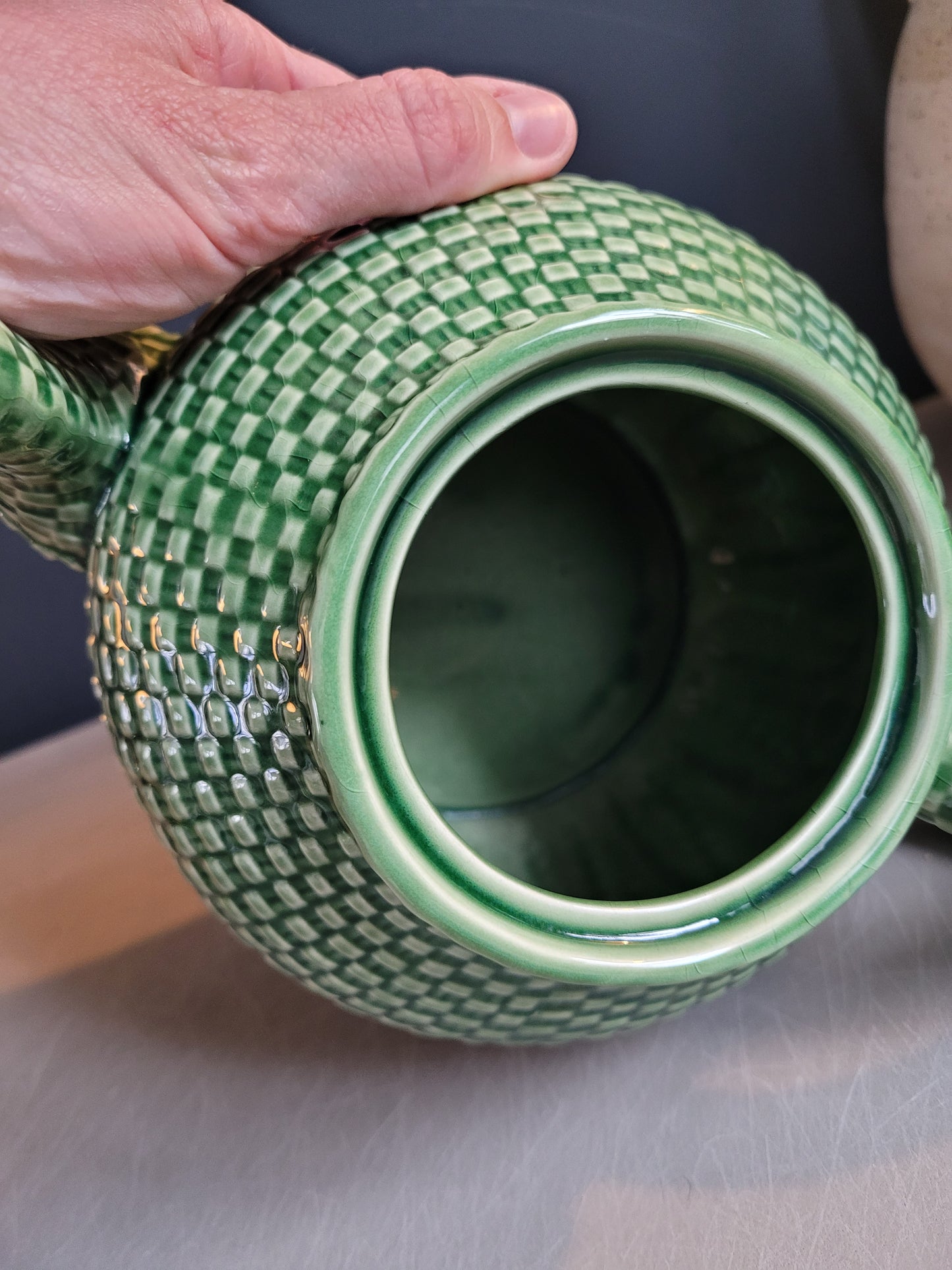 Théière en porcelaine Bordallo Pinheiro - Barbotine verte - Ref 291