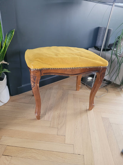 Tabouret ottoman ancien en bois et velours - Ref 503