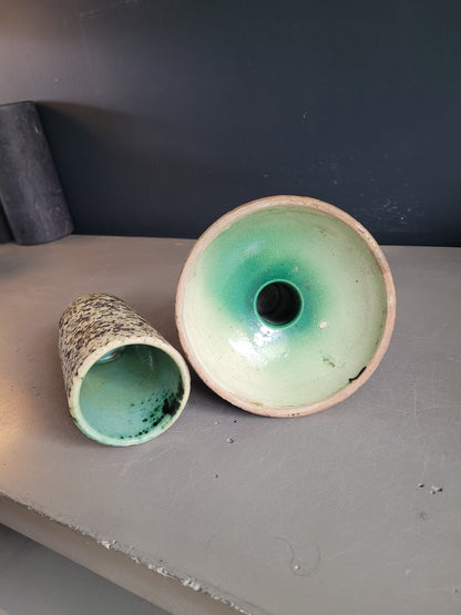 Ensemble vase + bougeoir en céramique brutaliste - Ref 894