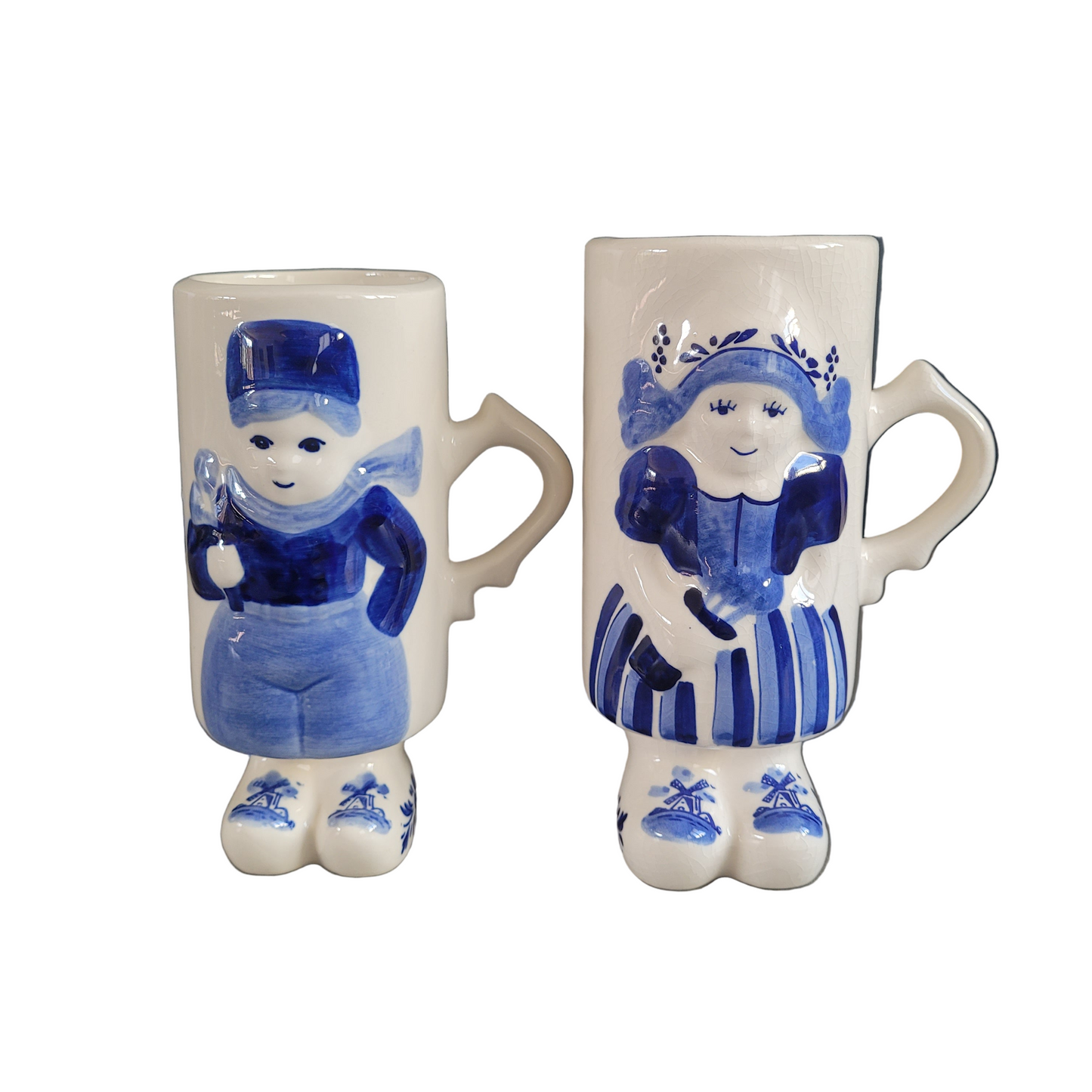 Paire de chopes Delft Blaw peintes à la main - Ref 673