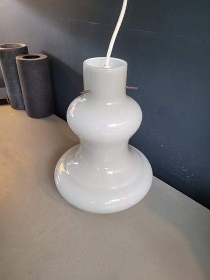 Suspension vintage en verre bicouche gris/blanc - Ref 648