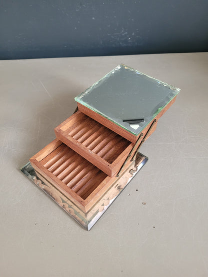 Boîte à cigarettes vintage en bois et miroirs- Ref 638