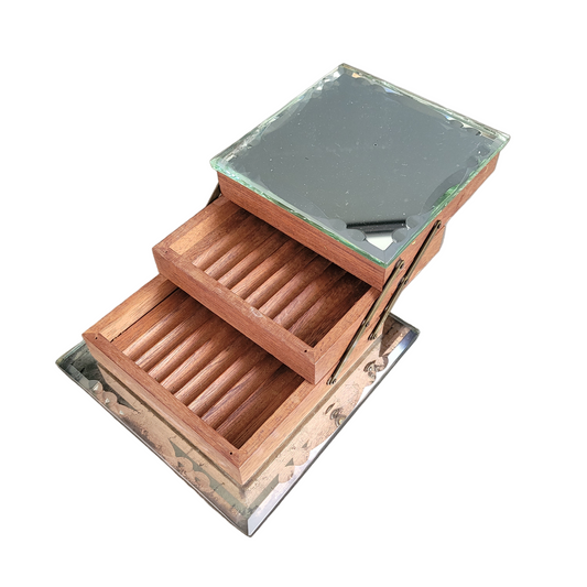 Boîte à cigarettes vintage en bois et miroirs- Ref 638