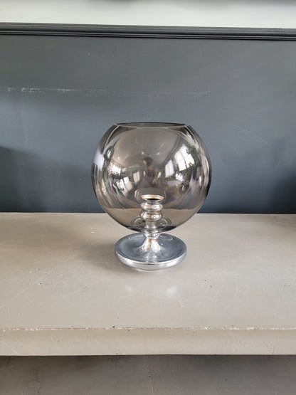 Photophore d'extérieur en verre fumé et chrome - Bougeoir - Ref 816