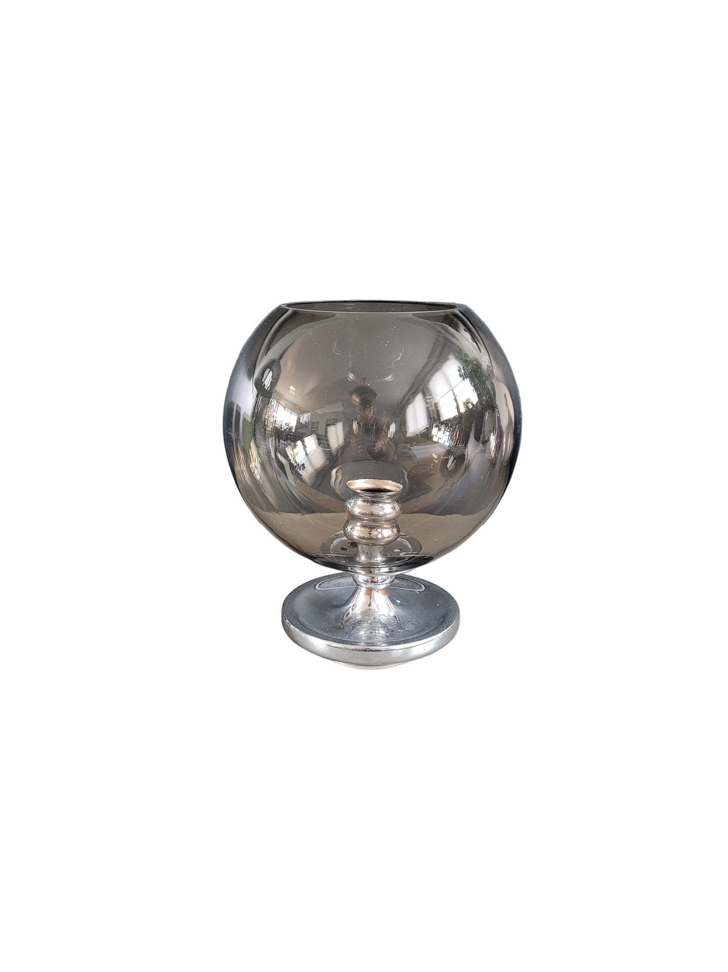 Photophore d'extérieur en verre fumé et chrome - Bougeoir - Ref 816