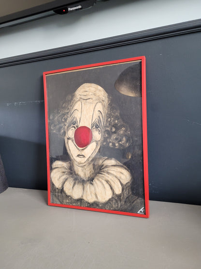 Peinture Clown sur papier toilé, signée - Ref 613