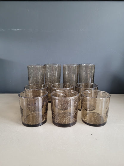 Serie de 10 verres en verre bullé fumé - Ref 499