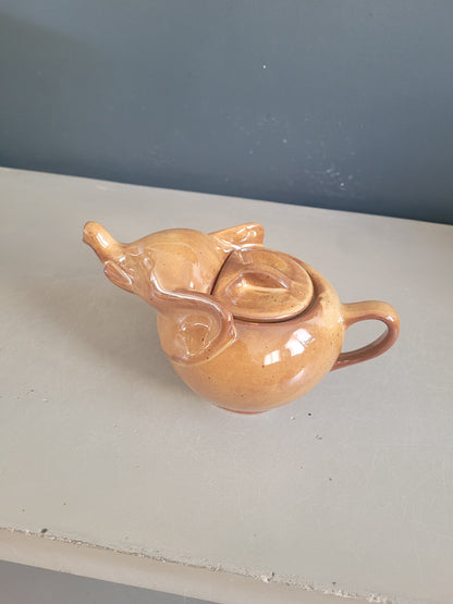 Théière Eléphant vintage en porcelaine marron - Ref 658