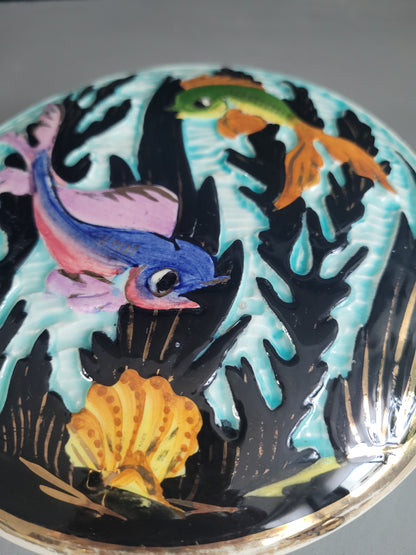 Bonbonnière en porcelaine motifs poisson - Ref 396