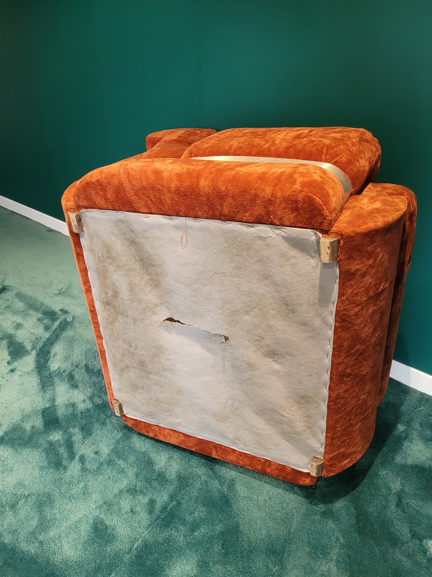 Fauteuil vintage en velours orange - Ref 760