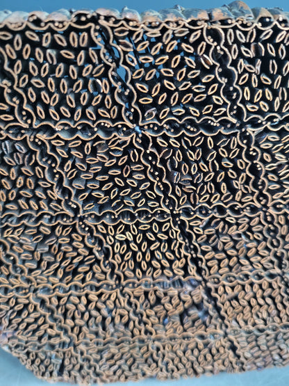 Ancien bloc d'impression en cuivre - Tampon textile motif losanges - Ref 846