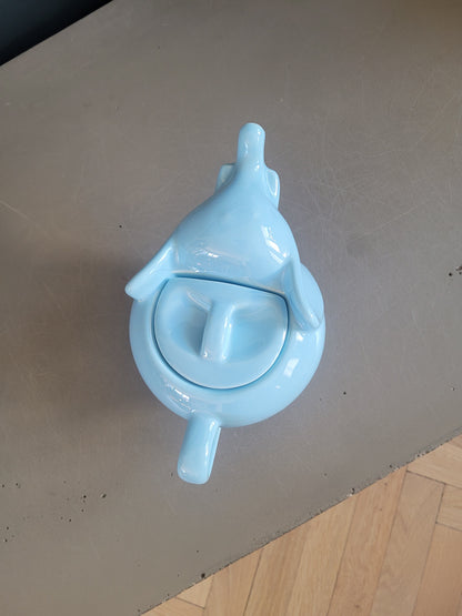 Théière Eléphant vintage en porcelaine bleu ciel - Ref 659