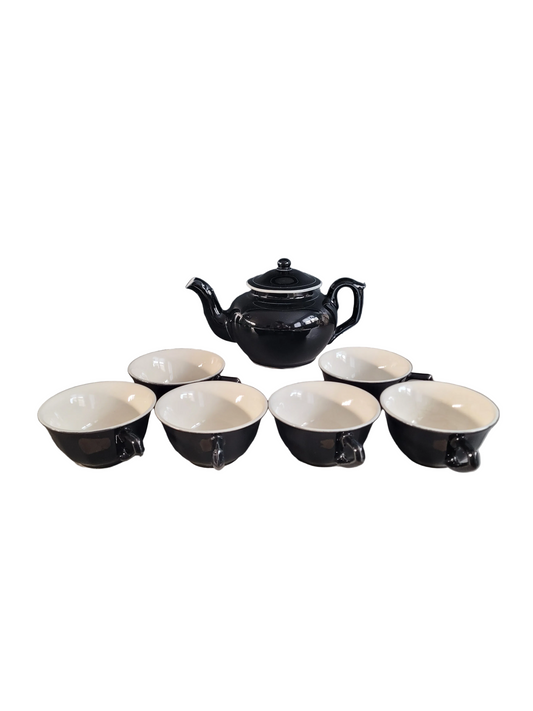 Service à café ancien en céramique noir et blanc - Ref 825