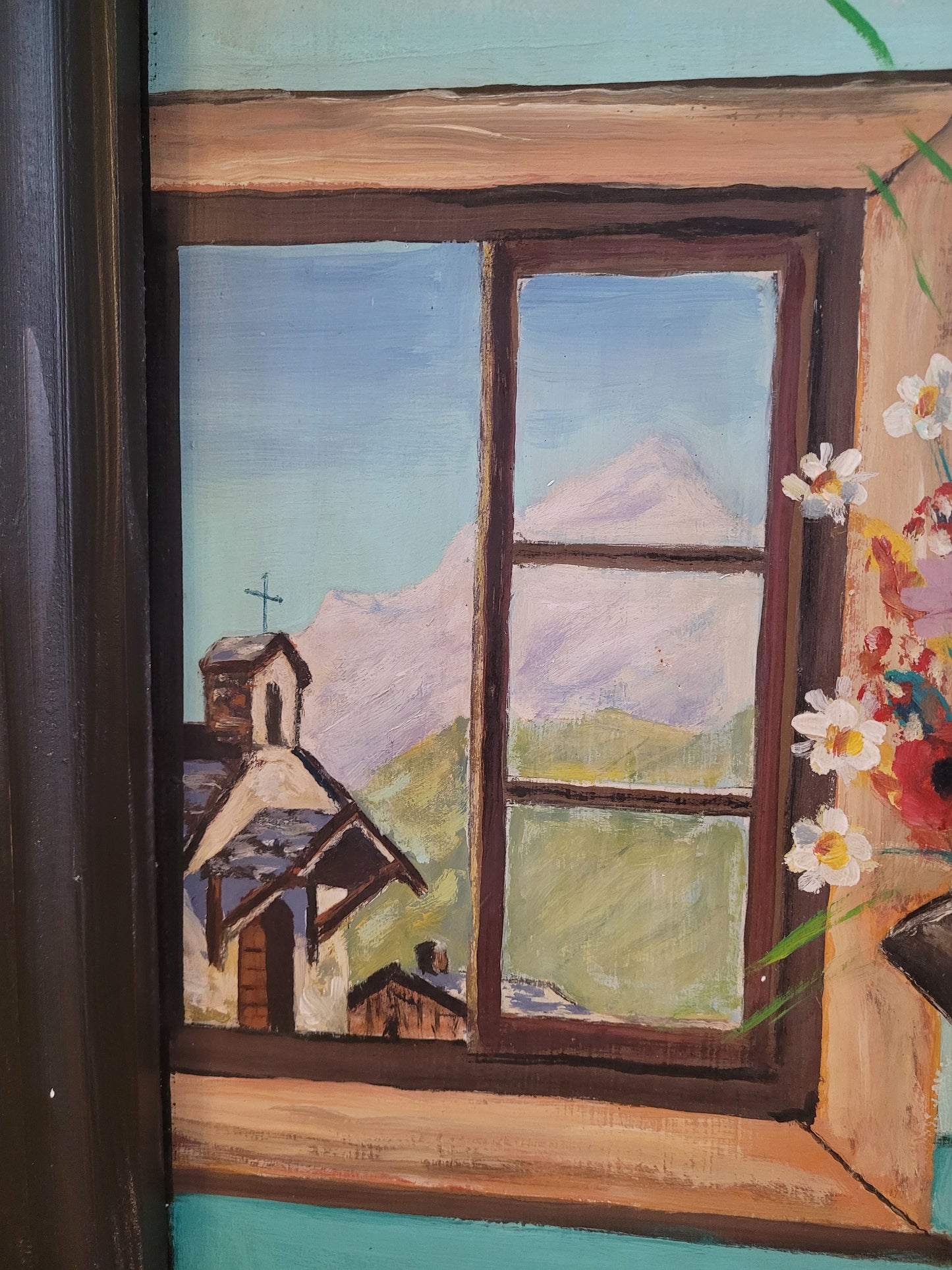 Huile sur médium nature morte et paysage haut-savoyard signé E. Ferrari - Ref 987