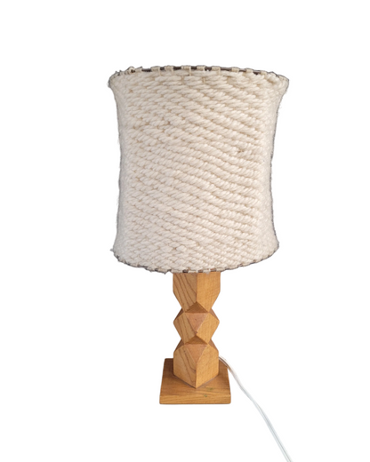 Lampe à poser vintage pied bois et abat-jour laine - 743