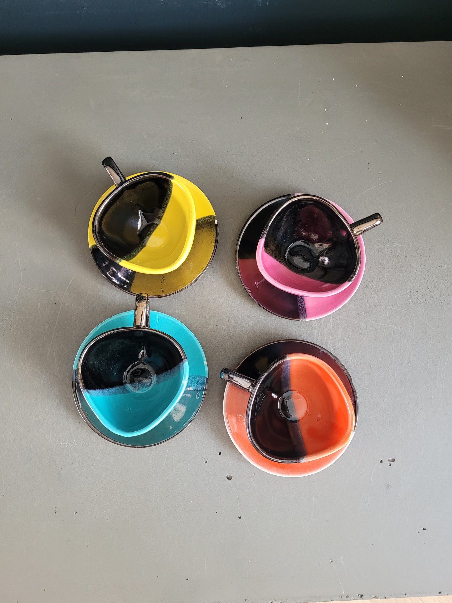 Lot de 4 tasses à café Vallauris avec soucoupes - Ref 386