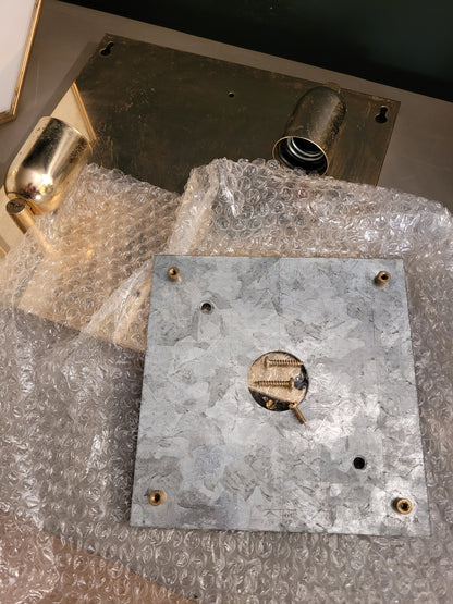 Plafonnier italien en verre bicolore et plaqué or - ref 667