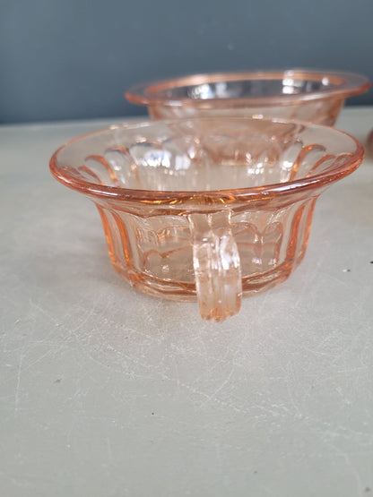 Ensemble 2 tasses + sucrier en verre rose - Ref 522