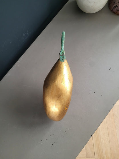 Oiseau décoratif en bois doré et métal vert de gris - Ref 766