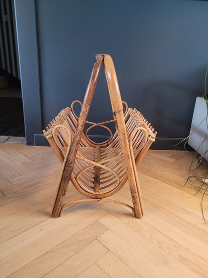 Porte-revues vintage en rotin et bambou - 981