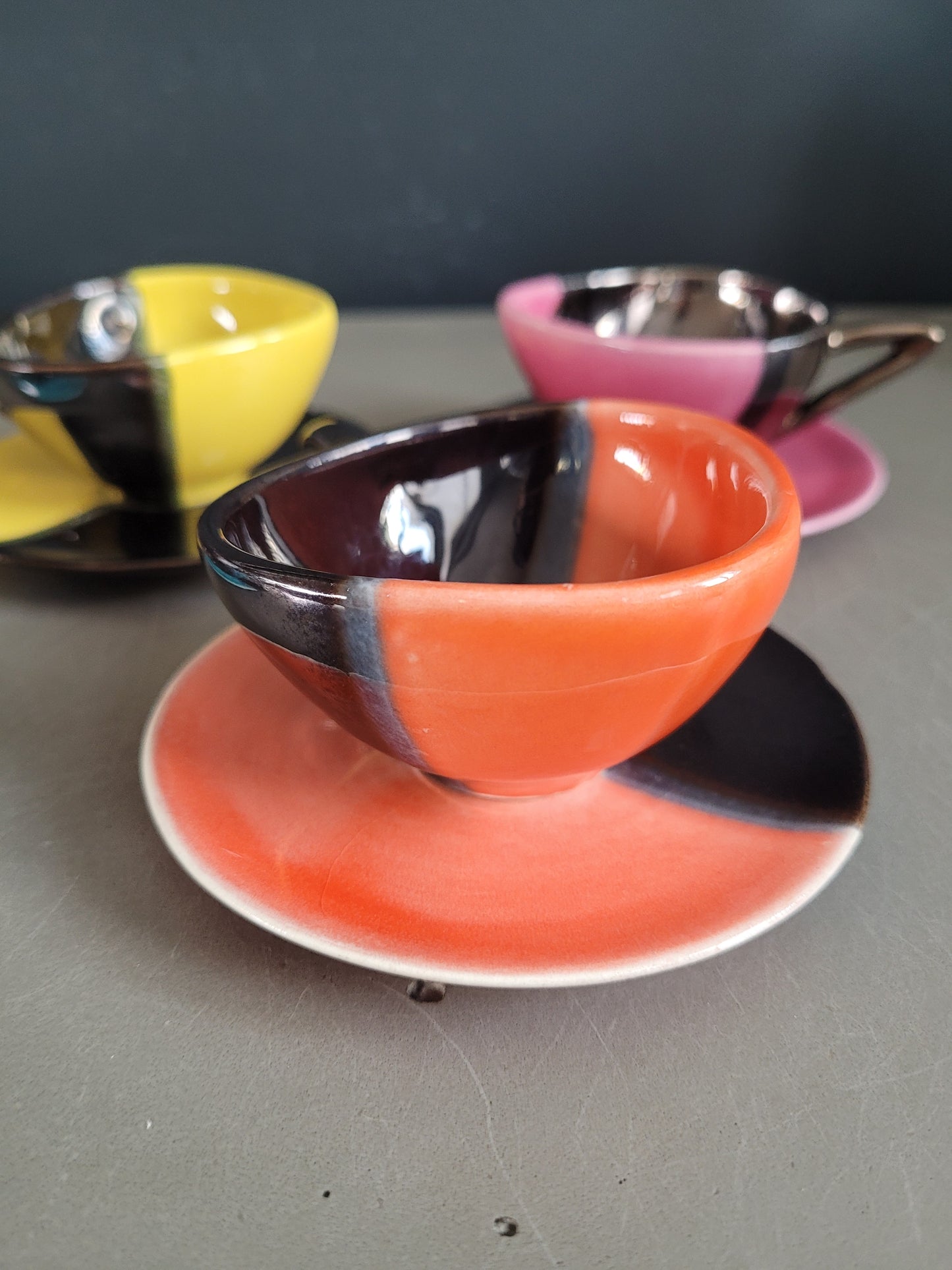 Lot de 4 tasses à café Vallauris avec soucoupes - Ref 386