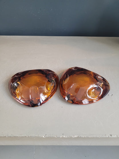 Lot de 2 cendriers en verre de Reims ambré - Ref 273