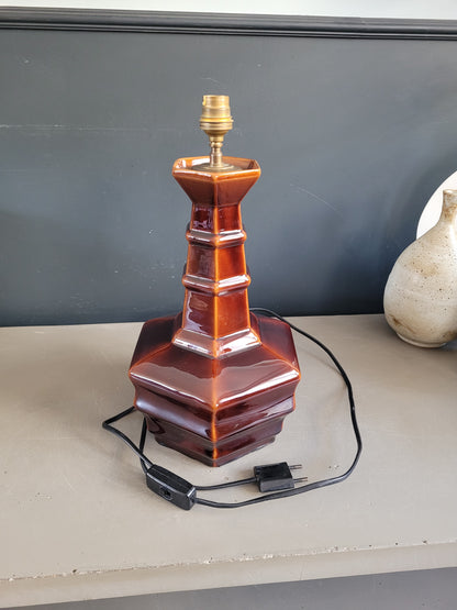 Pied de lampe vintage en céramique marron - Ref 883