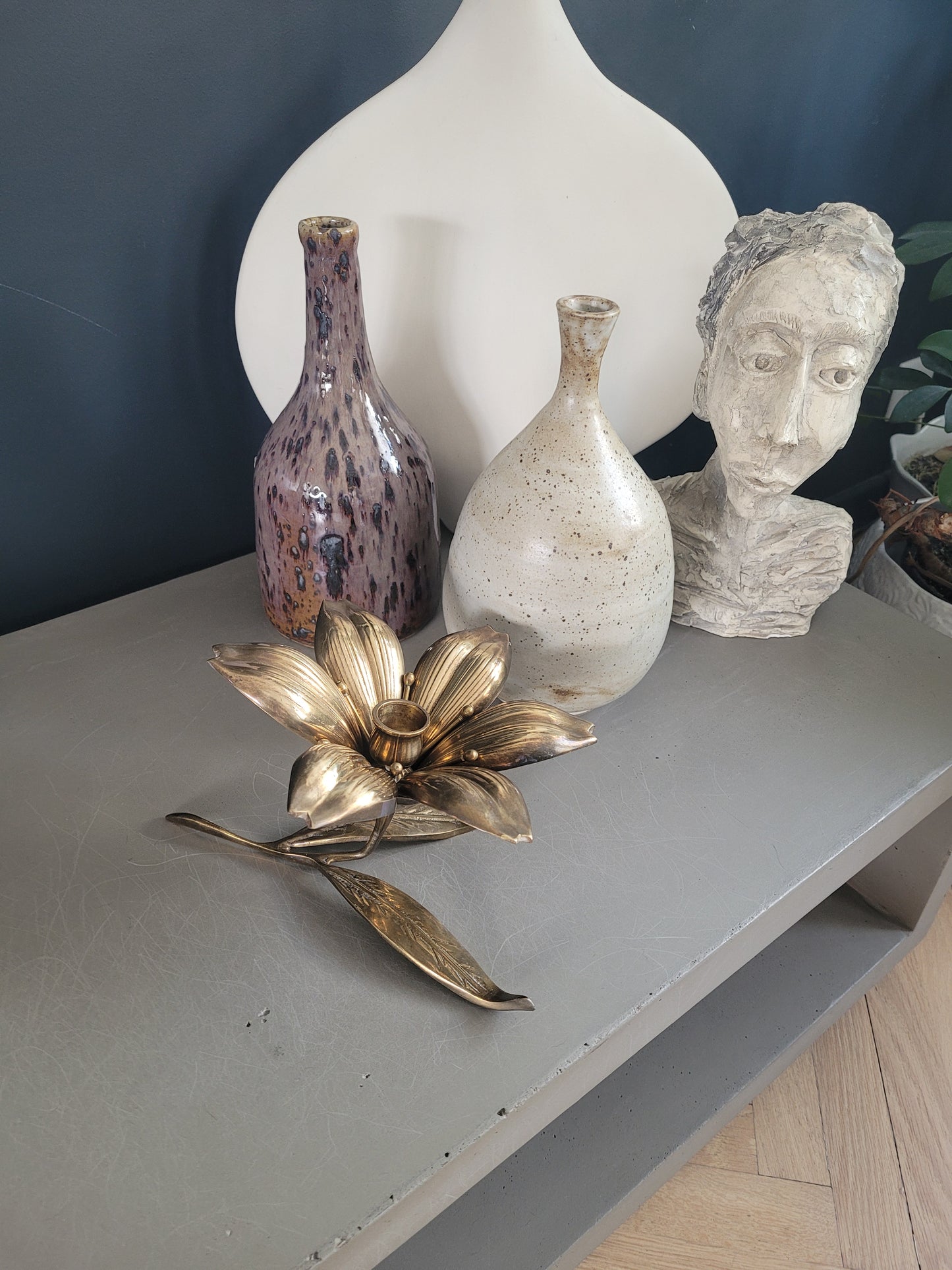 Cendrier-bougeoir fleur en laiton massif - Ref 334