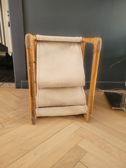 Porte-revues vintage en bambou, rotin et toile - Ref 687