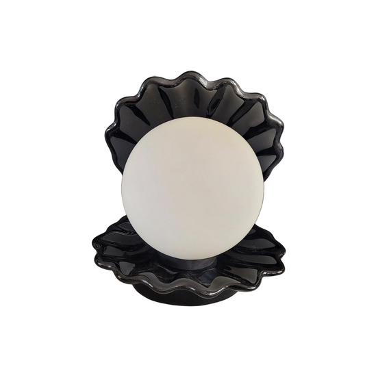 Lampe coquillage vintage en porcelaine noire globe opaline - Ref 896