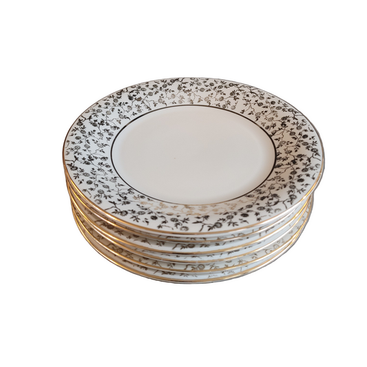 6 assiettes à dessert Mayer Wiesau en porcelaine de Bavière motif doré- Ref 682