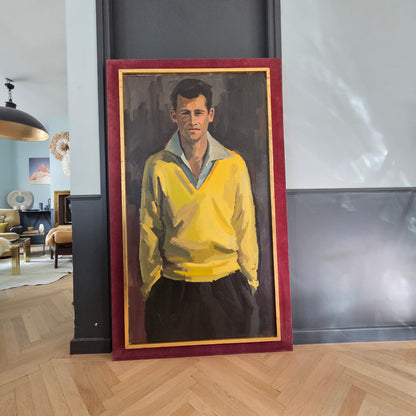 Portrait d'homme au pull jaune,  huile sur toile, signé Aymar - Ref 1425