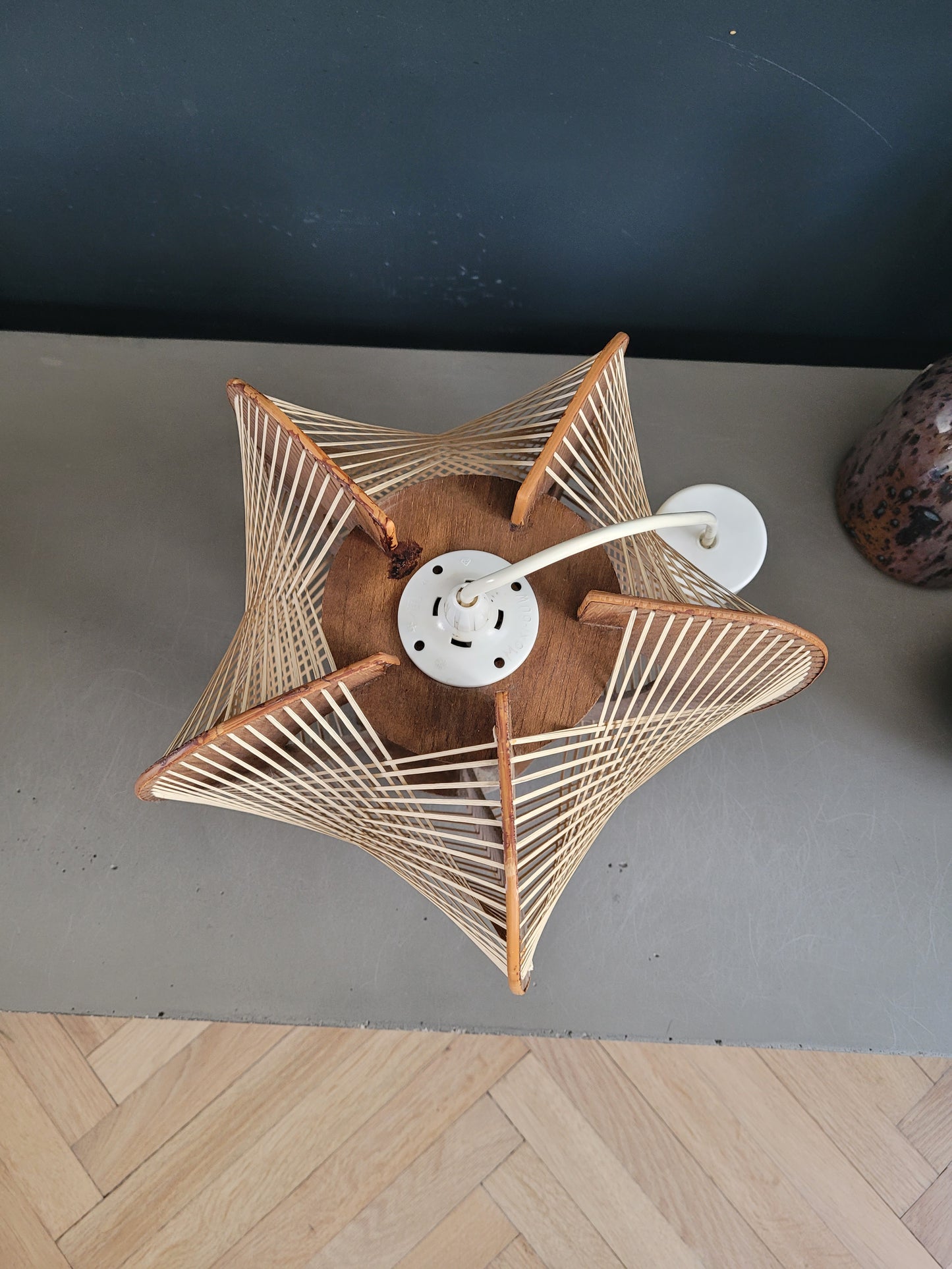 Suspension vintage en osier et bois - Ref 358