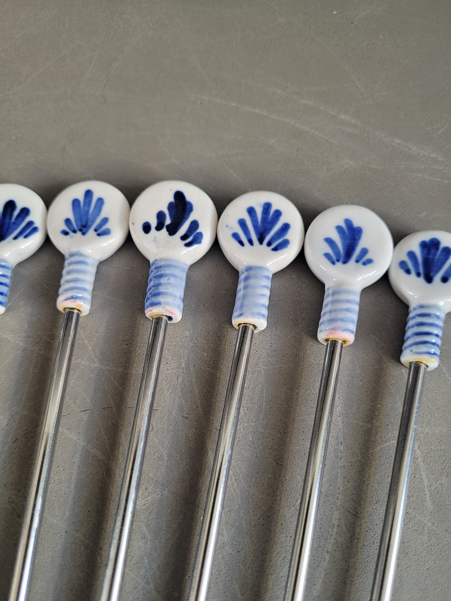 6 piques à fondue en porcelaine de Delft peints à la main - 852