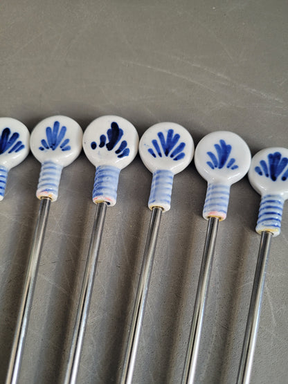6 piques à fondue en porcelaine de Delft peints à la main - 852