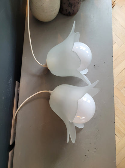 Paire de suspensions fleurs en verre dépoli- Ref 869