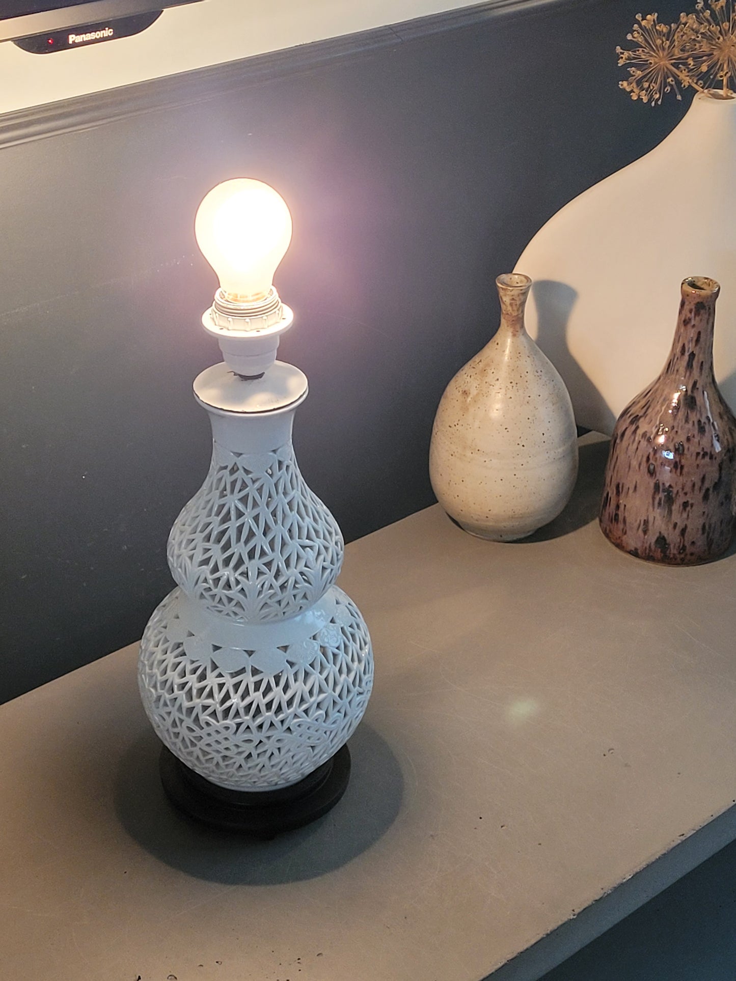 Pied de lampe en céramique ajourée - Ref 980