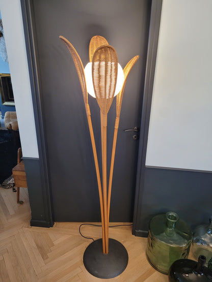Lampadaire palmier vintage en rotin - Ref 581