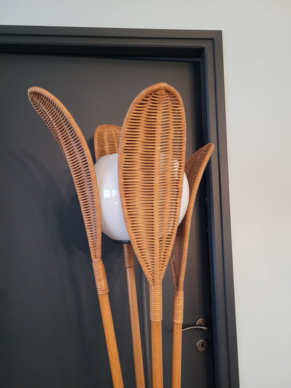 Lampadaire palmier vintage en rotin - Ref 581