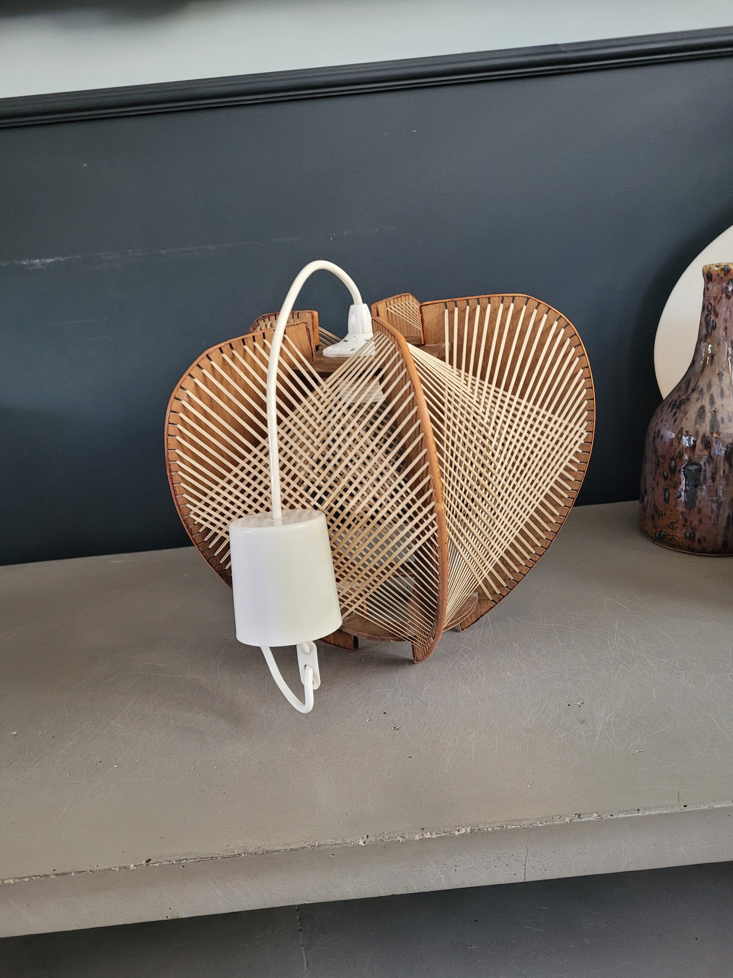 Suspension vintage en osier et bois - Ref 358