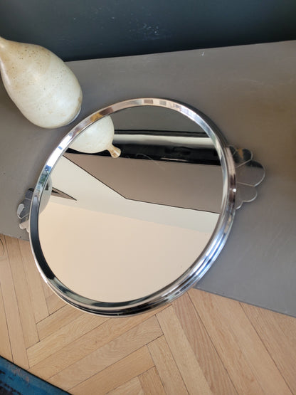 Plateau miroir en métal argenté vintage - Ref 693