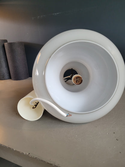 Suspension vintage en verre bicouche gris/blanc - Ref 648