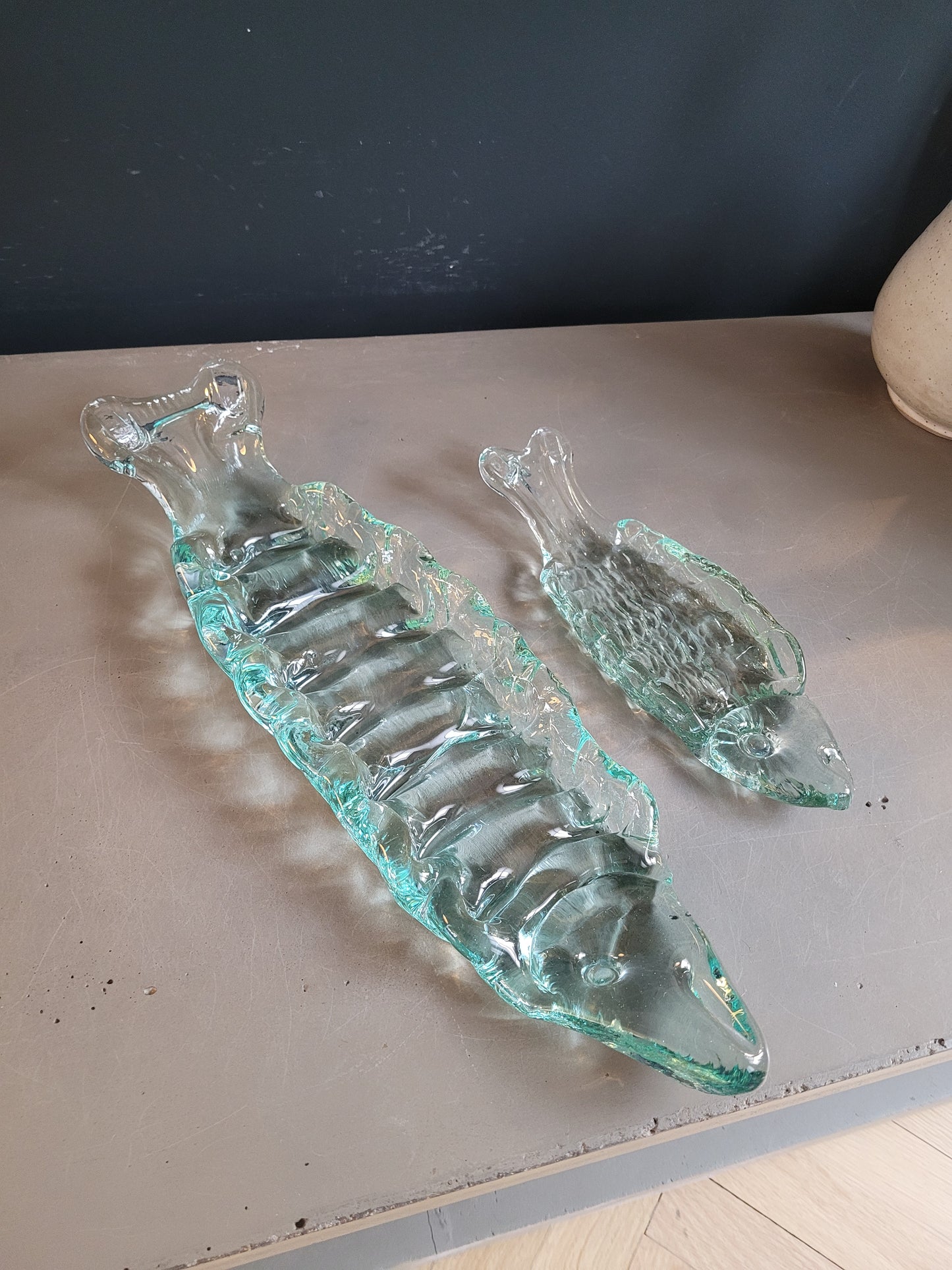 Paire de plats à sushis en verre pressé- Ref 749