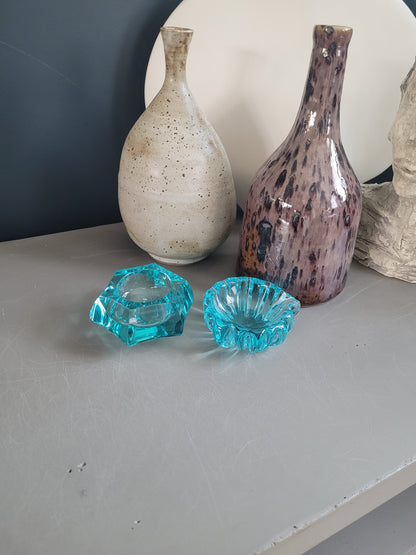 Paire de cendriers assortis en verre turquoise - 394