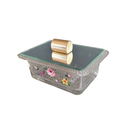 Boîte à sucre en verre peint à la main avec couvercle miroir - Ref 875