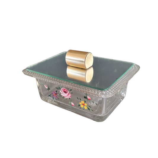 Boîte à sucre en verre peint à la main avec couvercle miroir - Ref 875