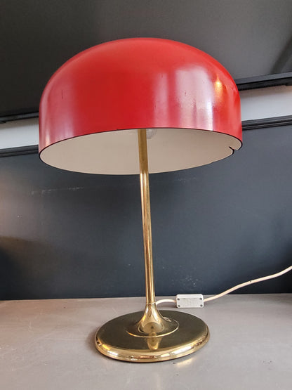 Lampe à poser vintage, abat-jour cloche et pied laiton - Ref 824