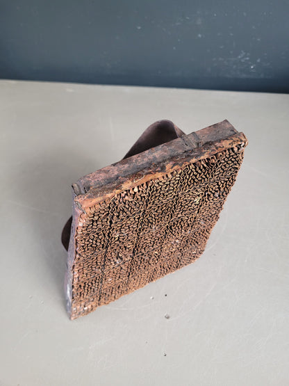 Ancien bloc d'impression en cuivre - Tampon textile motif losanges - Ref 846