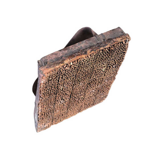 Ancien bloc d'impression en cuivre - Tampon textile motif losanges - Ref 846